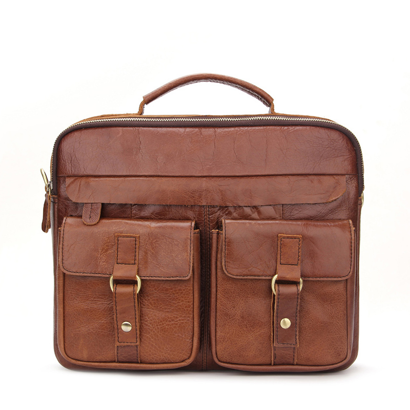 Brown Gentleman Business Luxury Men Thin Front Pocket Leather Briefcase